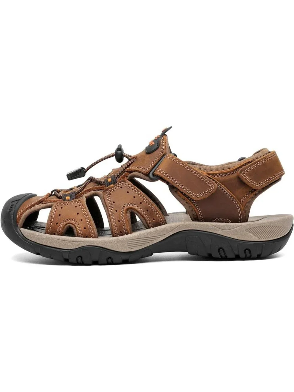 Mens Brown Closed Toe Leather Athletic Outdoor Hiking Sport Casual Sandal Shoes
